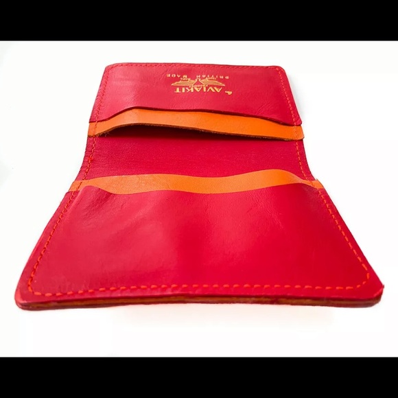 RARE LEWIS LEATHERS AVIAKIT Horsehide Card Case Wallet England Orange Red Bifold - Picture 8 of 8